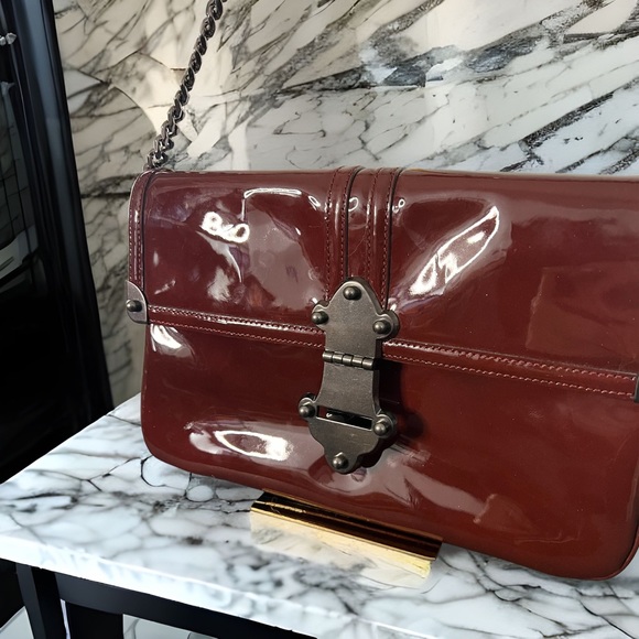 Tracy Reese Oxblood Patent Leather Clutch Shoulder Bag - Picture 5 of 10